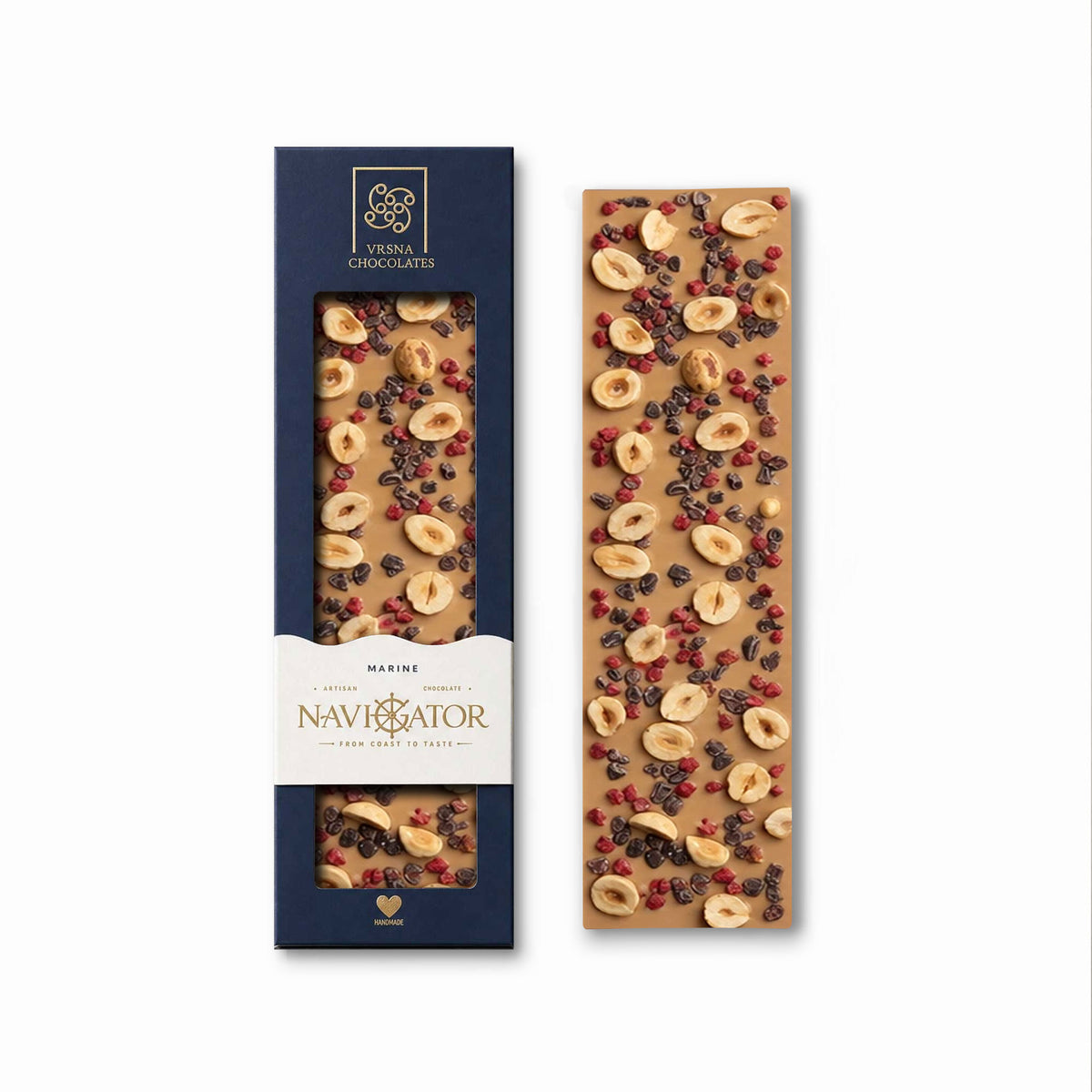 Navigator Marine | Gold Chocolate with Hazelnuts, Cocoa Nibs and Raspberries
