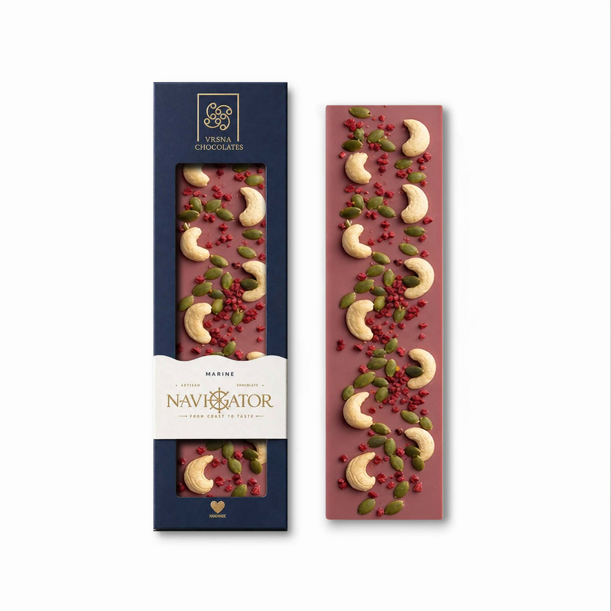 Navigator Marine | Ruby Chocolate with Cashews, Raspberries and Pumpkin Seeds